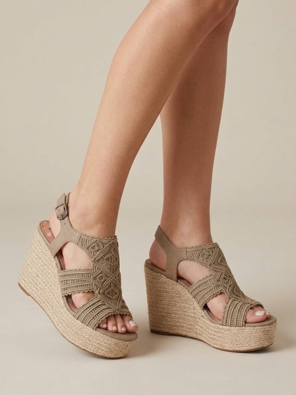 Lucky Brand Radiee Macrame Espadrille Platform Wedge Sandals Dune 7.5 / 38 - NEW